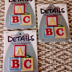 ABC Baby Iron On Appliques Block Letters Craft Sewing Patches lot of 3